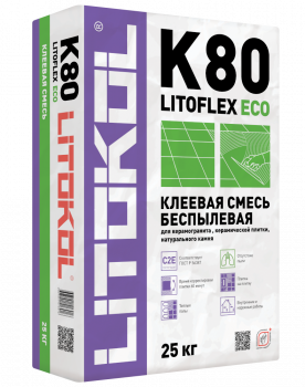 Клей беспылевой, усиленный фиброволокном, для плитки, керамогранита и камня Litokol LITOFLEX K80 ECO