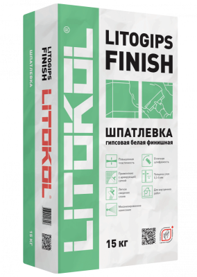 Litokol Litogips Finish Гипсовая шпатлевка для финишного  ручного выравнивания для стен и потолков 15кг